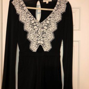 Black long sleeve romper with lace detail